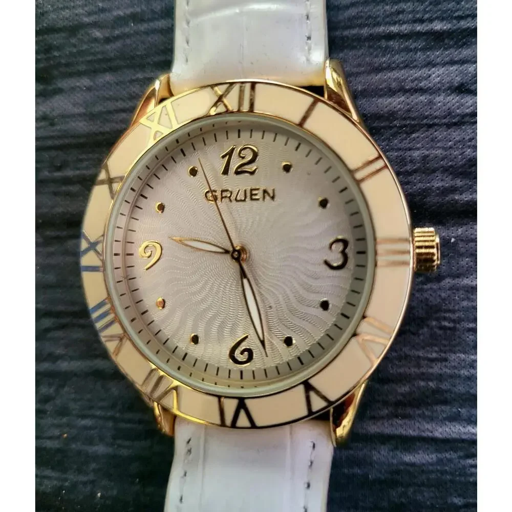 Rare Gruen Watch Ceramic Roman Bezel Guilloche‎ Dial W Box
